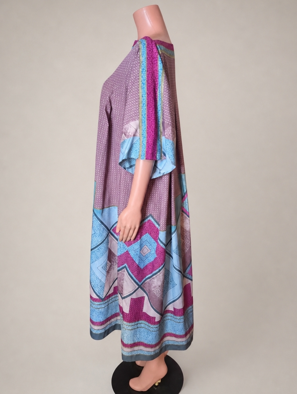Gottex 70s Purple Geometric Maxi Kaftan Dress with Blue & Magenta Accents Small - Picture 4 of 6